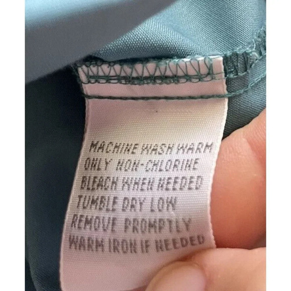 Foxcroft Bluish Green Blouse Long Sleeve Button Down Wrinkle Free Fitted Fit 16P - Picture 8 of 9